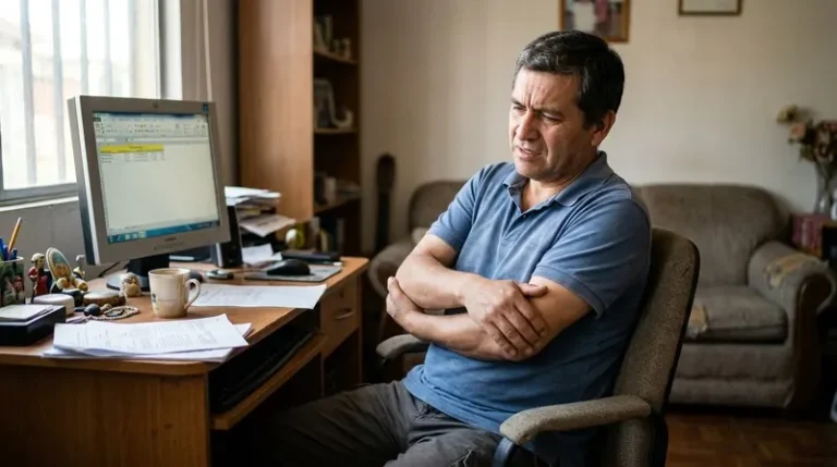 Hombre con codo de tenista al trabajar con el mouse — Bestmed Viña del Mar