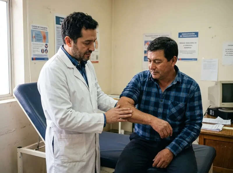 Traumatólogo evalúa codo de tenista en consulta — Bestmed Viña del Mar