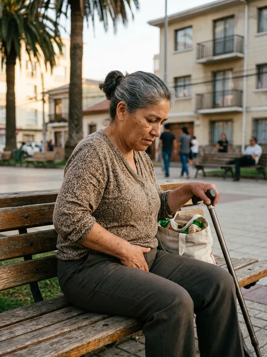 Mujer con dolor en la ingle sentada en plaza Viña del Mar — Bestmed